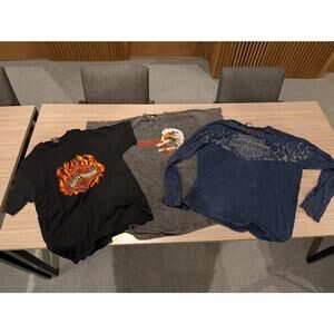 3 Harley Davidson Blk T Shirts Flaming Logo  XL & L